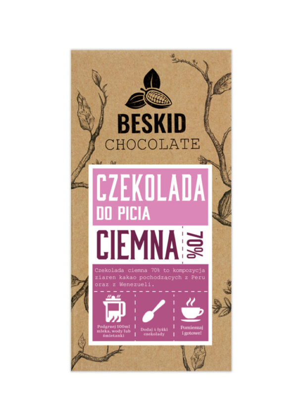 Czekolada Beskid Chocolate ciemna czekolada do picia. Pudełko. Sklep mundonovo.pl