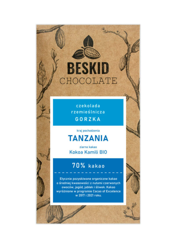 Czekolada Beskid Chocolate ciemna Tanzania. Pudełko. Sklep mundonovo.pl