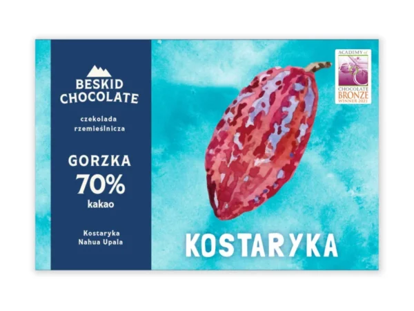 Czekolada Beskid Chocolate gorzka Kostaryka Nahua. Pudełko kolorowe. Sklep mundonovo.pl